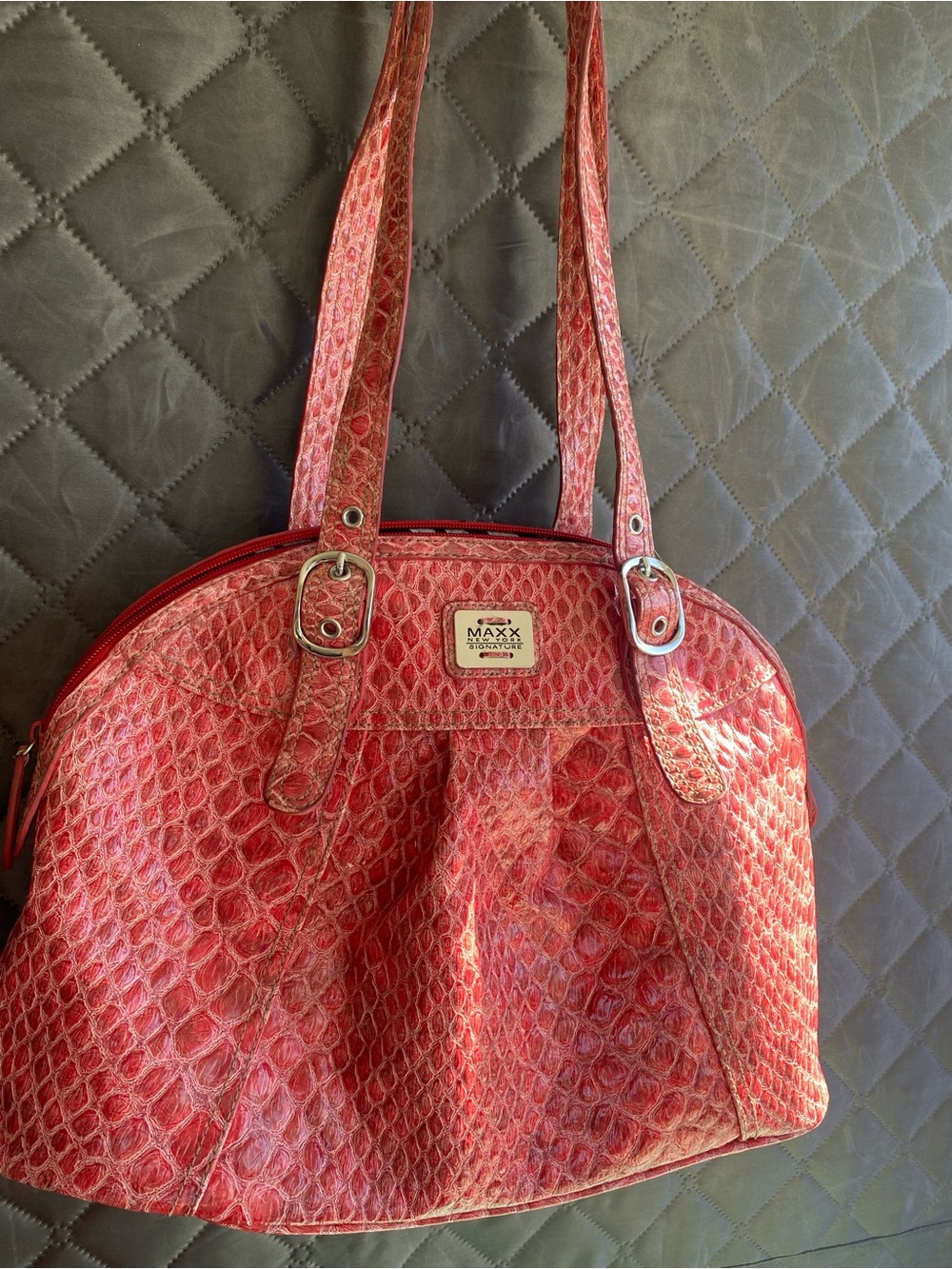 Vintage Y2K Maxx New York Signature Pink Faux Croc Snakeskin Dome Shoulder Bag